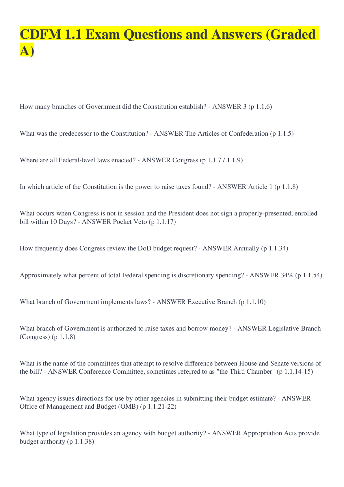 Preview image for CDFM 1.1 Exam Questions and Answers (Graded A)